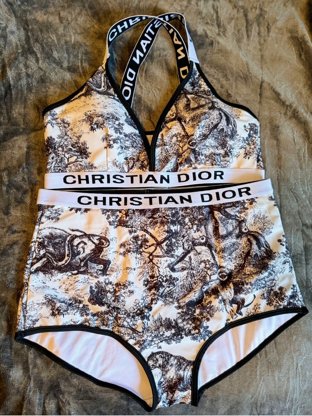 Dior Women's One-Piece Swimsuit in Black & White Toile🌷🌷